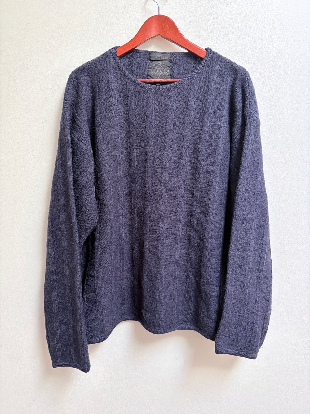 Vintage Club Monaco 100% Wool Navy Crew Neck Classic Knit Sweater Sz XL